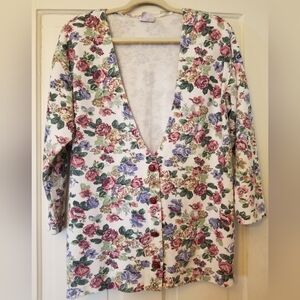 Fame Sz M Vintage 1980s Floral Sweater Cardigan